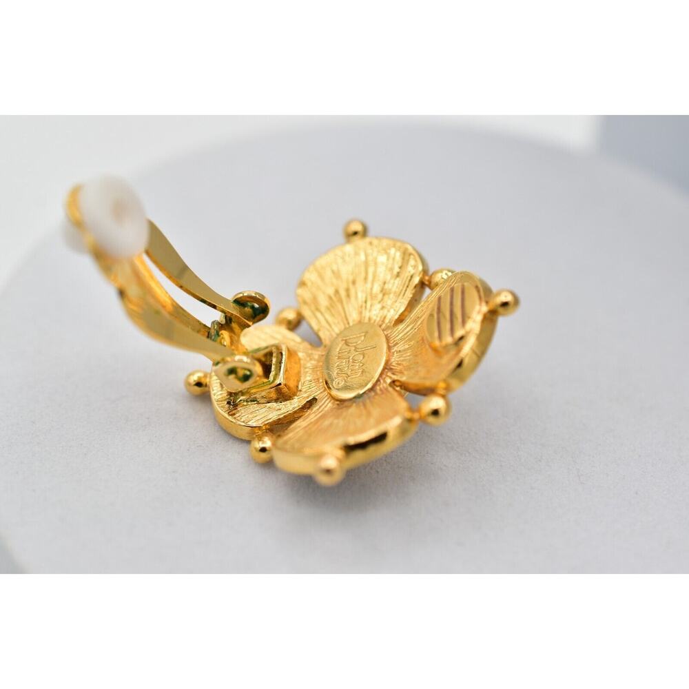 Joan Rivers Vintage Flower Clip On Earrings Gray Enamel Crystal Signed 90s BinBK - Picture 14 of 15